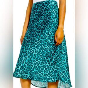 Leith Midi Skirt, Leopard Teal, M